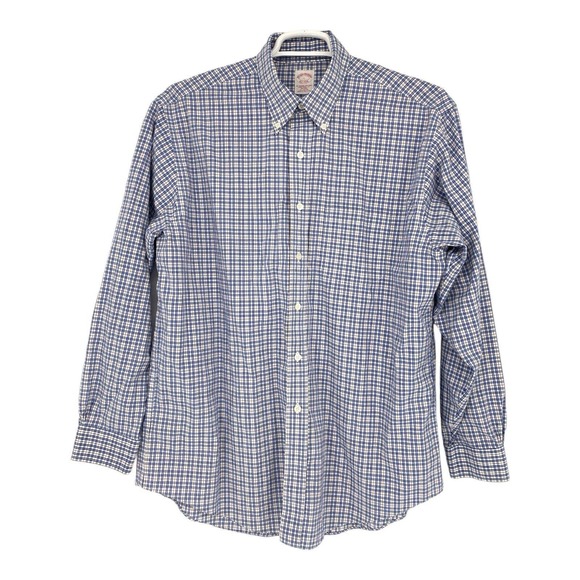 Brook Brothers Checked Shirt Spread Collar Mens‎ Button Up Large L Long Sleeves - Picture 2 of 6